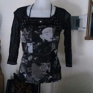 From Tokyo Fishnet Shrug Printed Tube Top